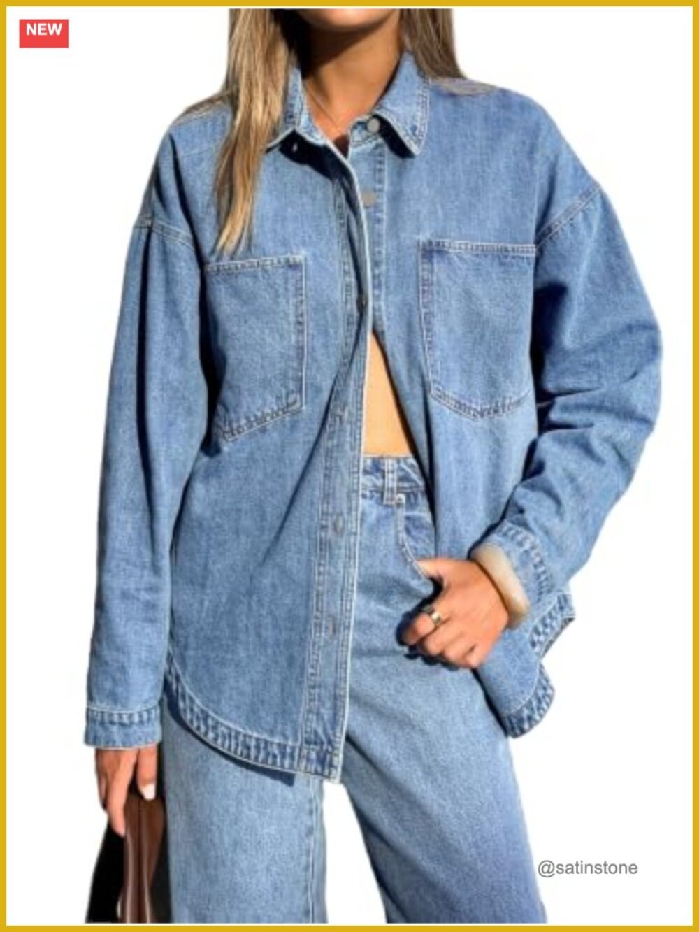 Oversized Denim Button Down Shirt Long Sleeve Loose Fit Jean Jacket